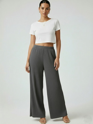 DE TRENDZ Flared Women Grey Trousers