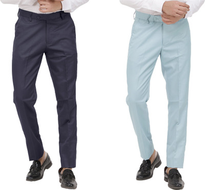 Kundan Regular Fit Men Grey, Light Blue Trousers
