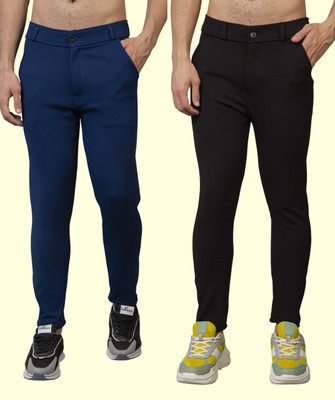 KNDOER Slim Fit Men Black, Dark Blue Trousers