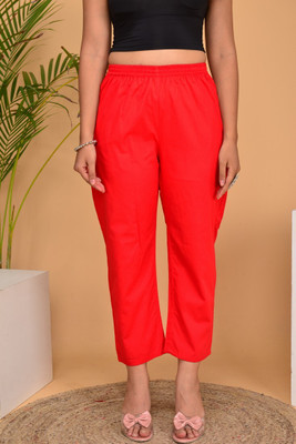 Krishna fashion Straight Fit Women Red Trousers