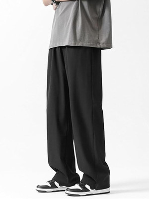 Else & What Solid Men Black Track Pants