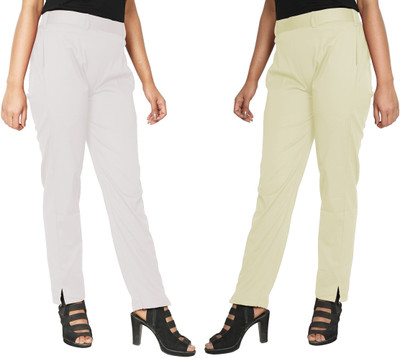 HouseOfCommon Regular Fit Women Cream, White Trousers