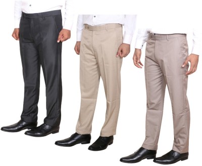 Indistar Regular Fit Men Cream, Beige, Purple Trousers