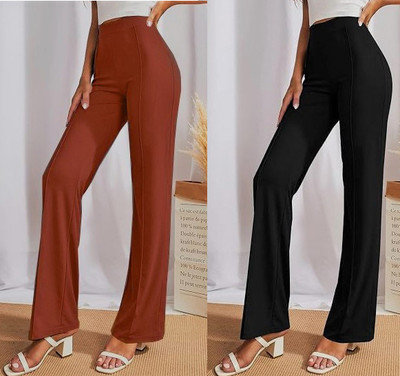 Wolveron Flared Women Black, Brown Trousers