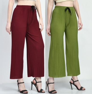 GLADLY Regular Fit Women Maroon, Light Green Trousers