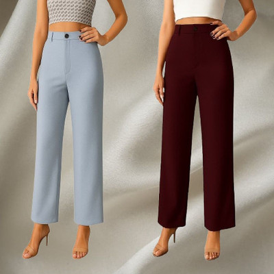 KARIMA INETERNATIONAL Regular Fit Women Maroon, Black Trousers