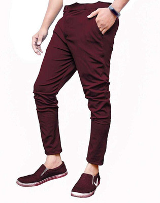 PTC CREATION Slim Fit Men Maroon Trousers