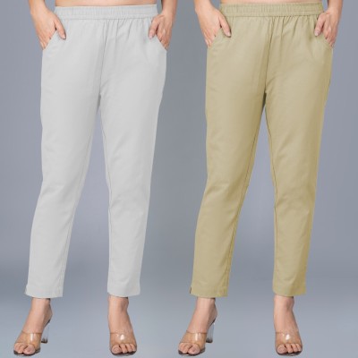 QuaClo Regular Fit Women Grey, Beige Trousers