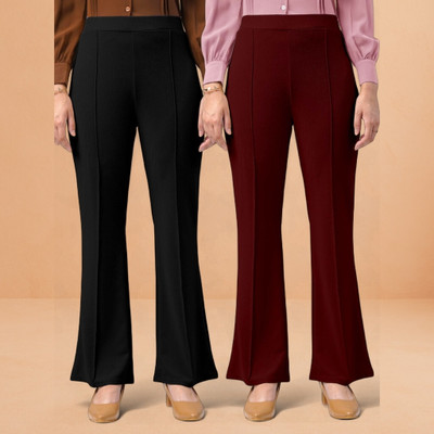 lookskky Comfort Fit, Regular Fit Women Black, Maroon Trousers