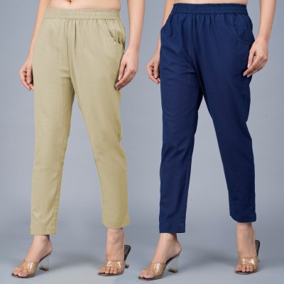 QuaClo Regular Fit Women Beige, Dark Blue Trousers