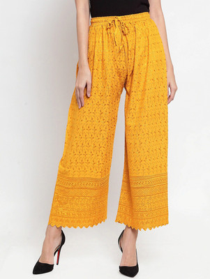 OMAYA Flared Women Yellow Trousers