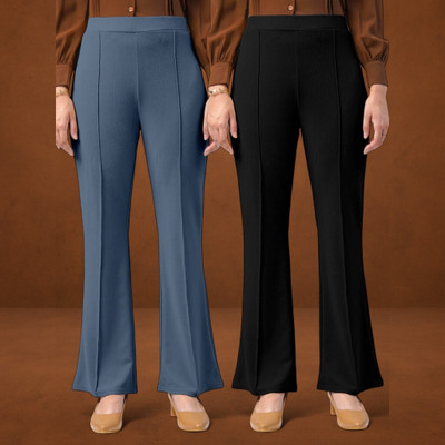 Anitafashion Comfort Fit, Regular Fit Women Grey, Black Trousers