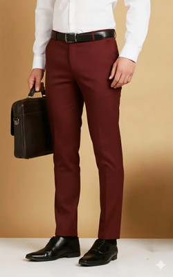 SS AURA PREMIUM Slim Fit Men Maroon Trousers