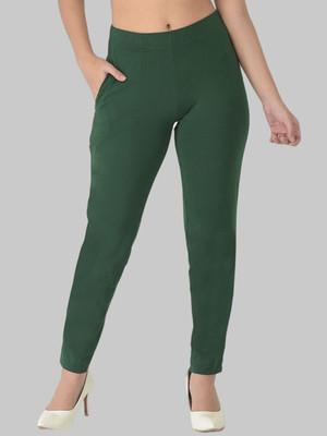 Dollar Missy Dollar Missy Women's Cotton Four-Way Stretchable Kurti Pant Regular Fit Women Dark Green Trousers