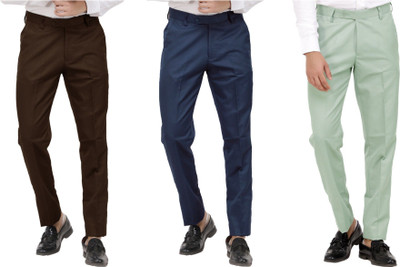 LAHSUAK Regular Fit Men Brown, Blue, Light Green Trousers