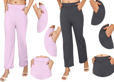 Fashion Bazaar Regular Fit Women Purple, Grey Trousers