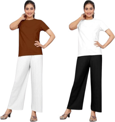 Khdijh Creation Regular Fit, Comfort Fit Women White, Black Trousers