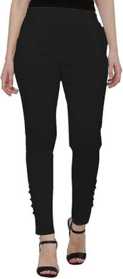GOODZHUB Slim Fit Women Black Trousers