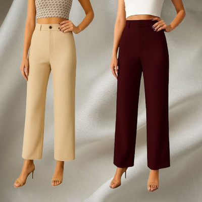 KARIMA INETERNATIONAL Regular Fit Women Maroon, Beige Trousers