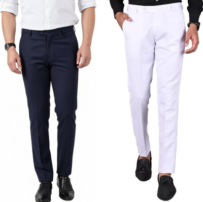 Shree VastraVeda Regular Fit Men White, Dark Blue Trousers