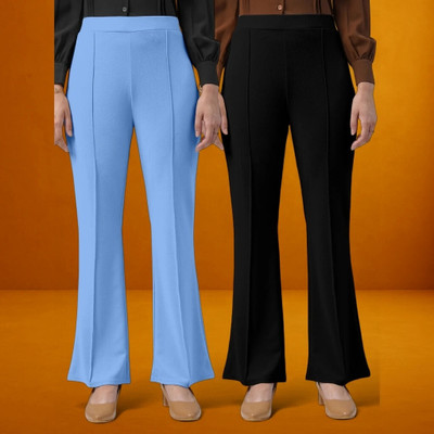 Anitafashion Comfort Fit, Regular Fit Women Light Blue, Black Trousers