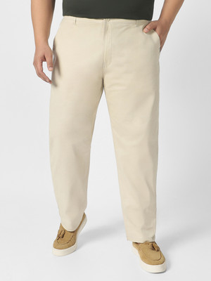 Urbano Plus Regular Fit Men Cream Trousers