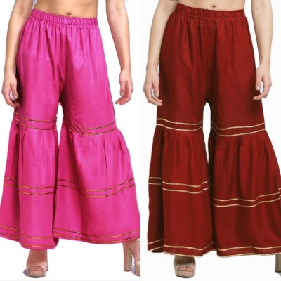 ShopGlobal Relaxed Women Maroon, Pink Trousers