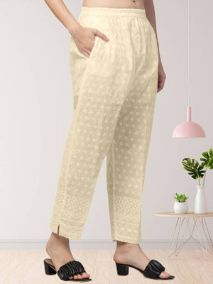 Tanushk Regular Fit Women Cream Trousers