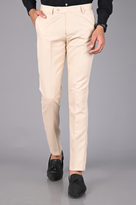 MANCREW Regular Fit Men Cream Trousers