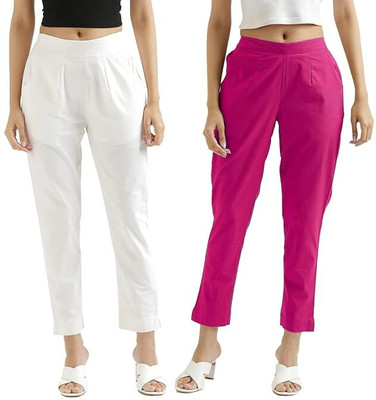 HouseOfCommon Regular Fit Women White, Pink Trousers