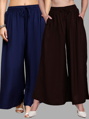 VALLES365 by S.c. Flared Women Brown, Dark Blue Trousers