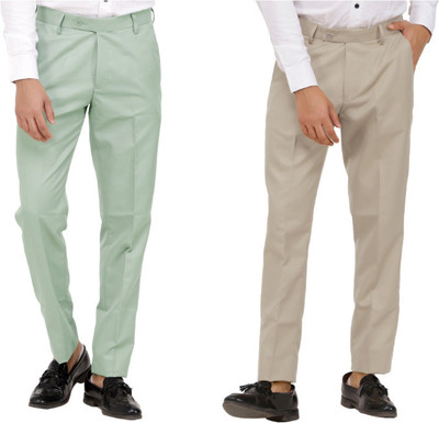 LAHSUAK Regular Fit Men Light Green, Beige Trousers