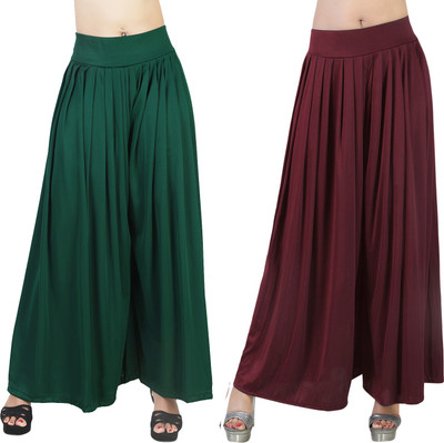 Fashion Bazaar Flared Women Dark Green, Maroon Trousers