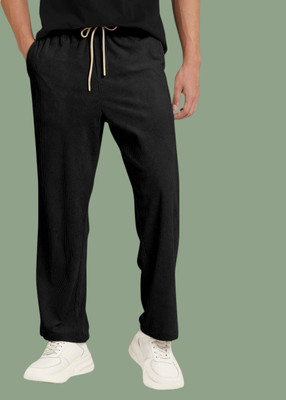NIVEDANM Solid Men Black Track Pants