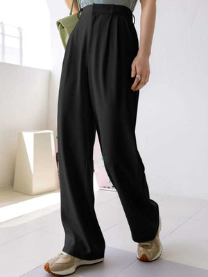 Broadstar Loose Fit Women Black Trousers