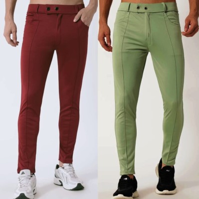 TopQore Slim Fit Men Light Green, Maroon Trousers