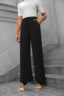OUTZIDR Relaxed Women Black Trousers