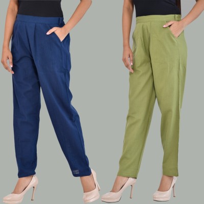 Me Craft Regular Fit Women Dark Blue, Green Trousers