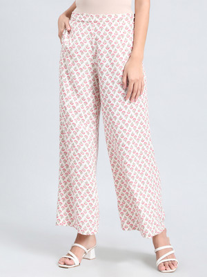 GO COLORS Relaxed Women White, Pink Trousers