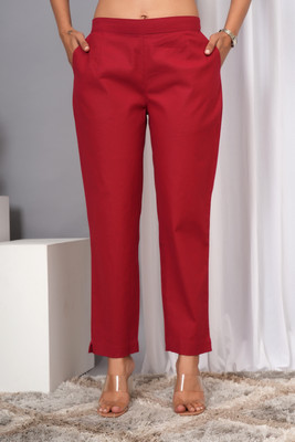 VYMO Regular Fit Women Maroon Trousers