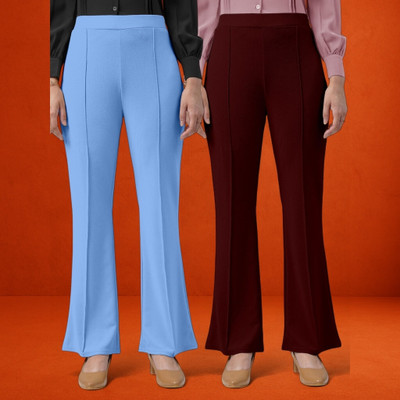 lookskky Loose Fit Women Light Blue, Maroon Trousers
