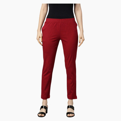High Glitz Regular Fit Women Maroon Trousers