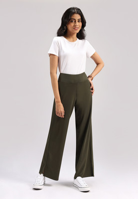 BlissClub AM:PM Cotton Wide Leg Pants, Lite - Tall Relaxed Women Green Trousers