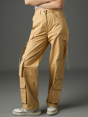 SASSAFRAS Straight Fit Women Beige Trousers