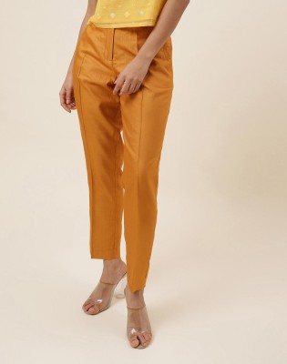 Fabindia Slim Fit Women Yellow Trousers