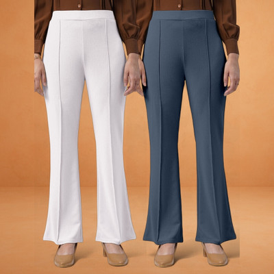 nitafashion Comfort Fit, Regular Fit Women White, Grey Trousers