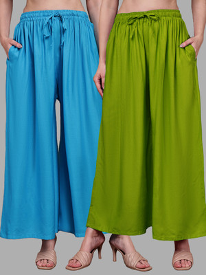 VALLES365 by S.c. Flared Women Light Green, Blue Trousers