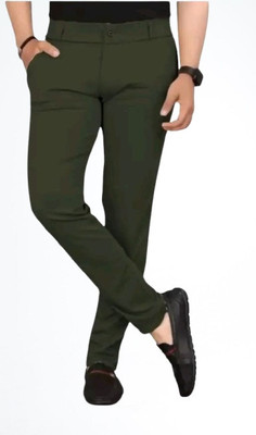 CIVIRASTTYLE Slim Fit Men Green Trousers