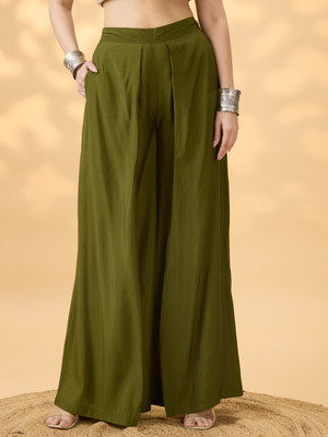 Globus Flared Women Green Trousers