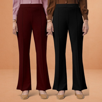 HouseOfCommon Comfort Fit, Regular Fit Women Maroon, Black Trousers